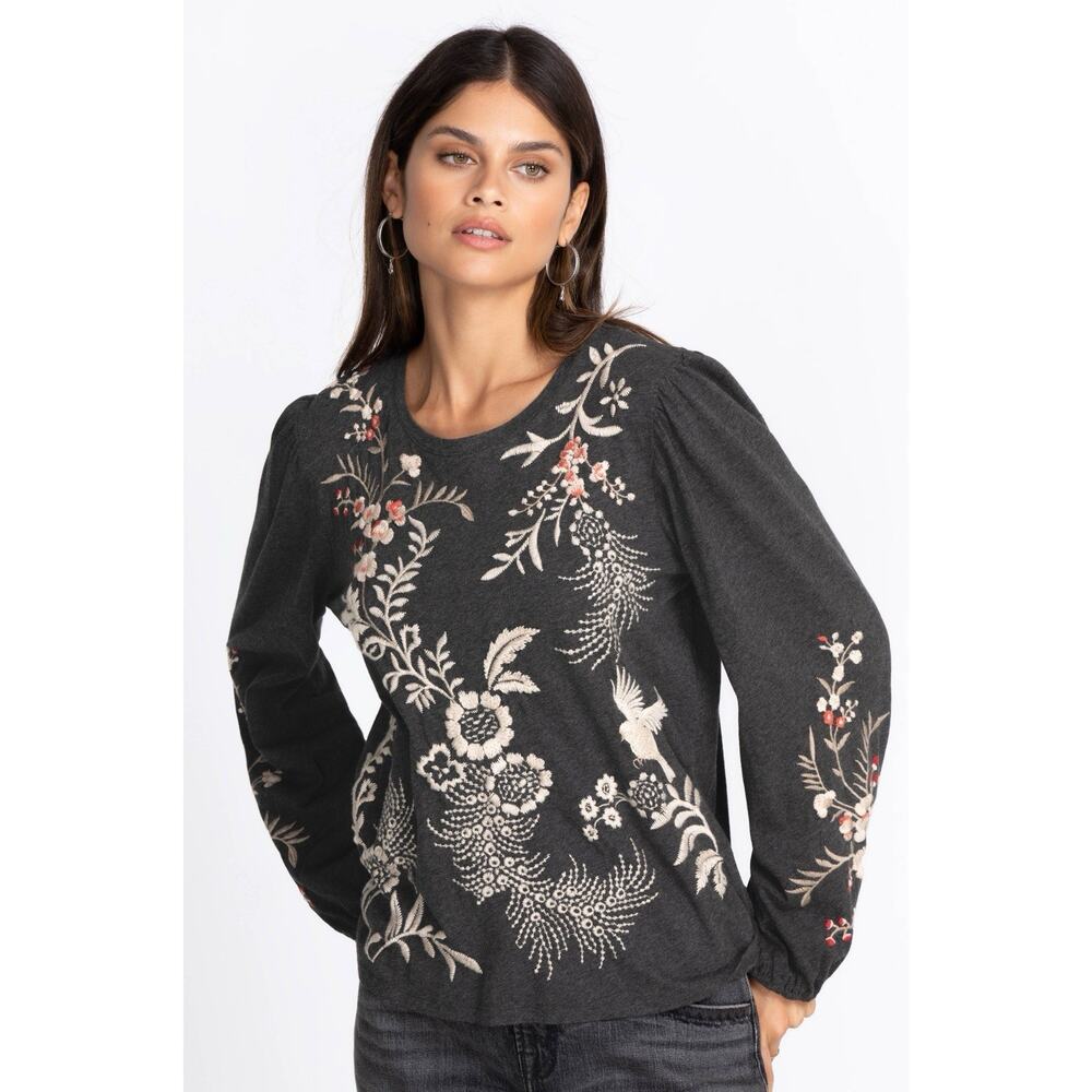 Johnny Was Valentina Embroidered Bishop Sleeve Blouse Boho Artisan Size Medium